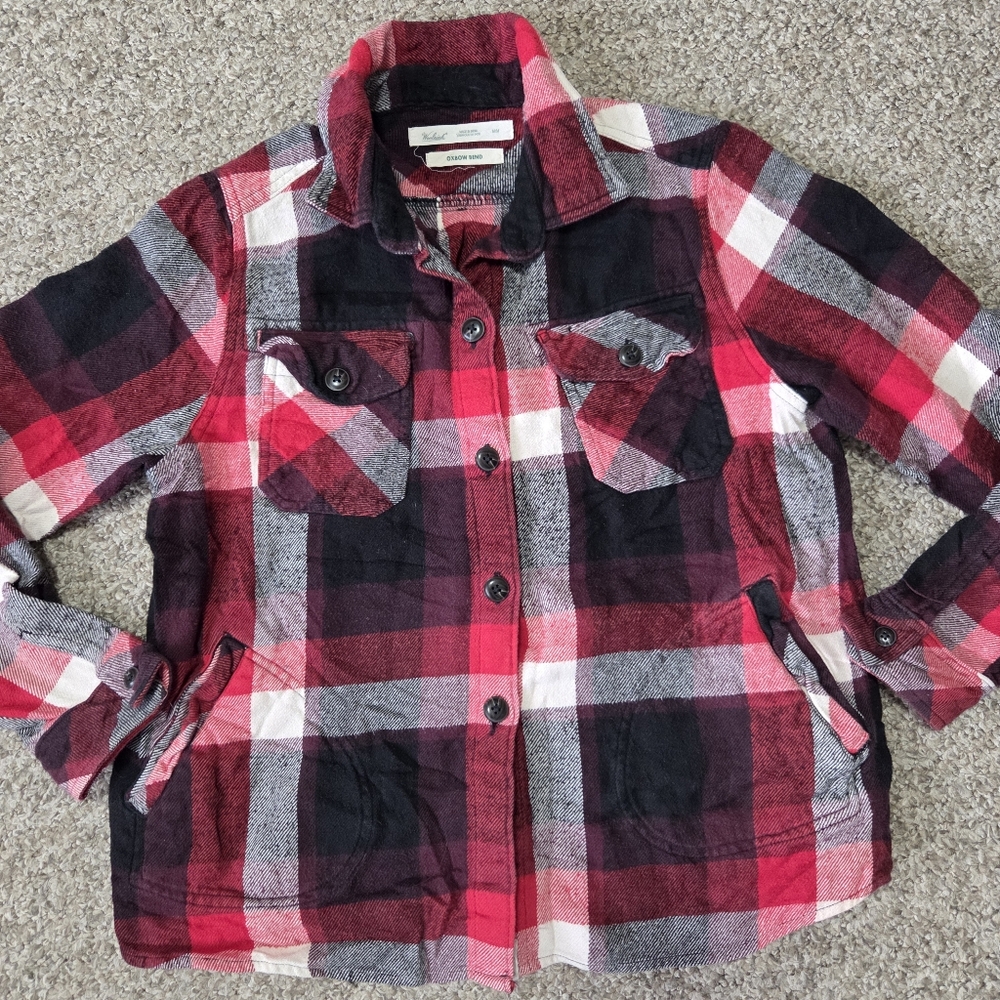 Woolrich Oxbow Bend Plaid Flannel Shirt Shacket Pockets‎ Red Cotton Womens M